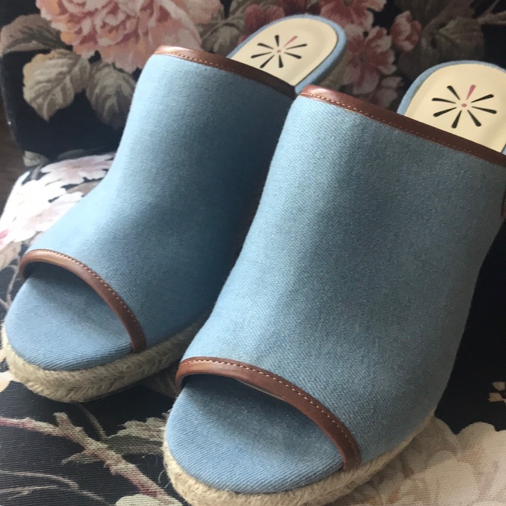 Blue wedge peep toe